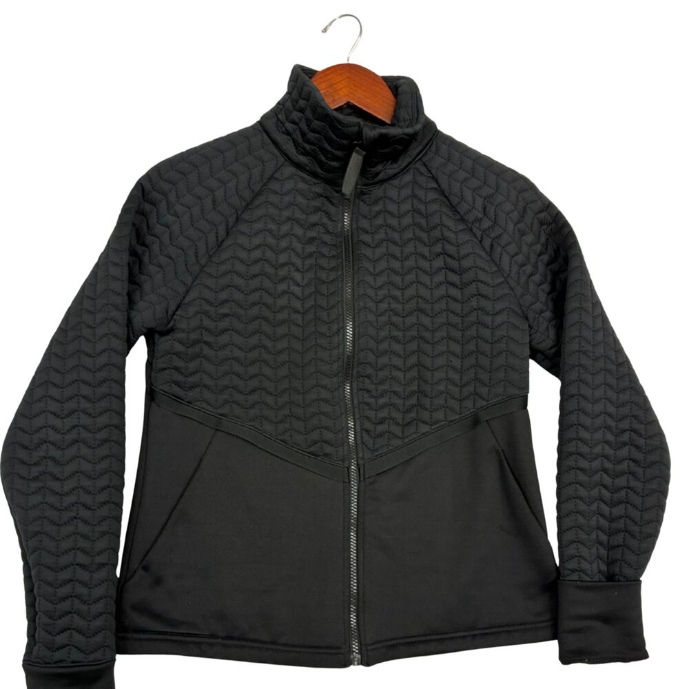 Avia Womens S Black Quilted Full Zip Athletic Jacket Thumbholes Stretch Activewe
